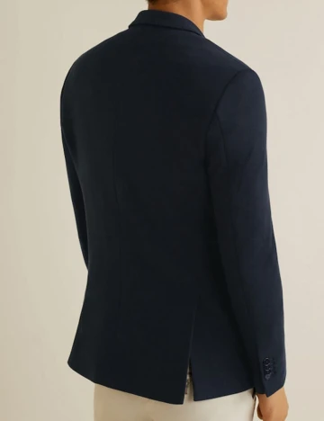 Sacou slim fit din bumbac structurat, albastru, 44