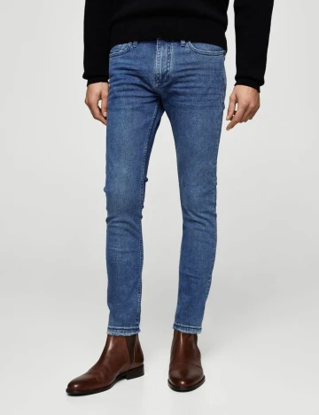 Blugi Jude skinny spalati medii, albastru mediu, 36