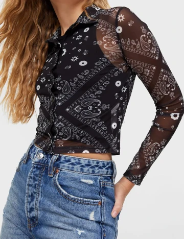 Camasa Stradivarius, negru, XS