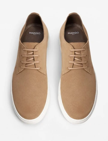 Pantofi sport din piele intoarsa cu sireturi, nisipiu, 40
