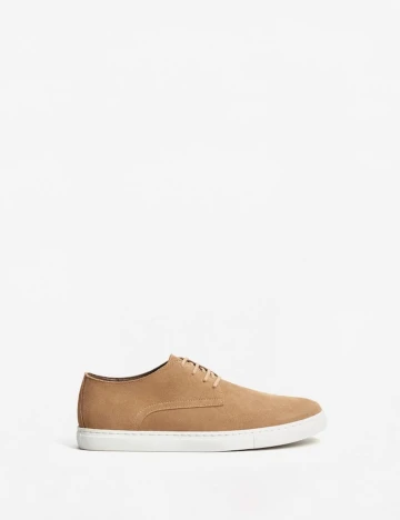 Pantofi sport din piele intoarsa cu sireturi, nisipiu, 40