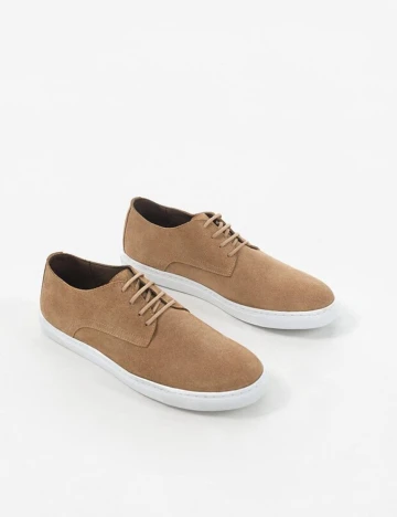 Pantofi sport din piele intoarsa cu sireturi, nisipiu, 40