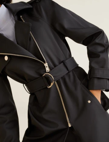 Impermeabil cu fermoar, negru, XS