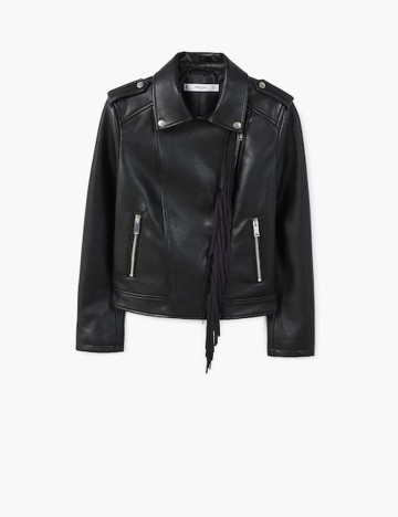 Geaca biker cu franjuri, negru, S