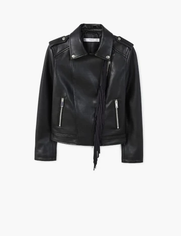 Geaca biker cu franjuri, negru, S