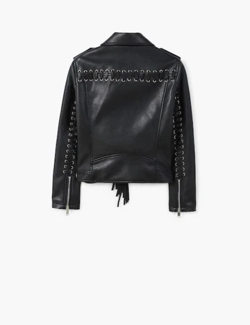 Geaca biker cu franjuri, negru, S