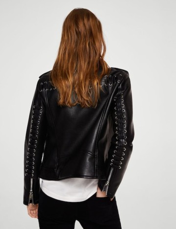 Geaca biker cu franjuri, negru, S