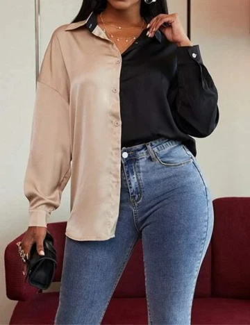 Camasa SHEIN, negru/bej, XL Negru