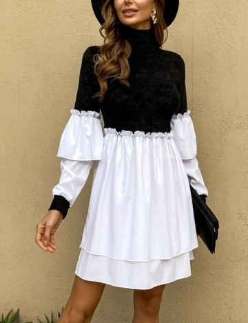 Rochie scurta Miss ord, alb-negru, S Alb