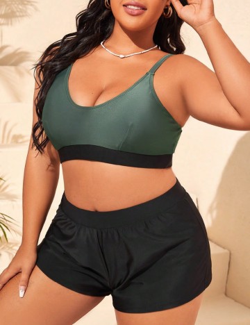 
						Costum de baie SHEIN CURVE, negru-verde